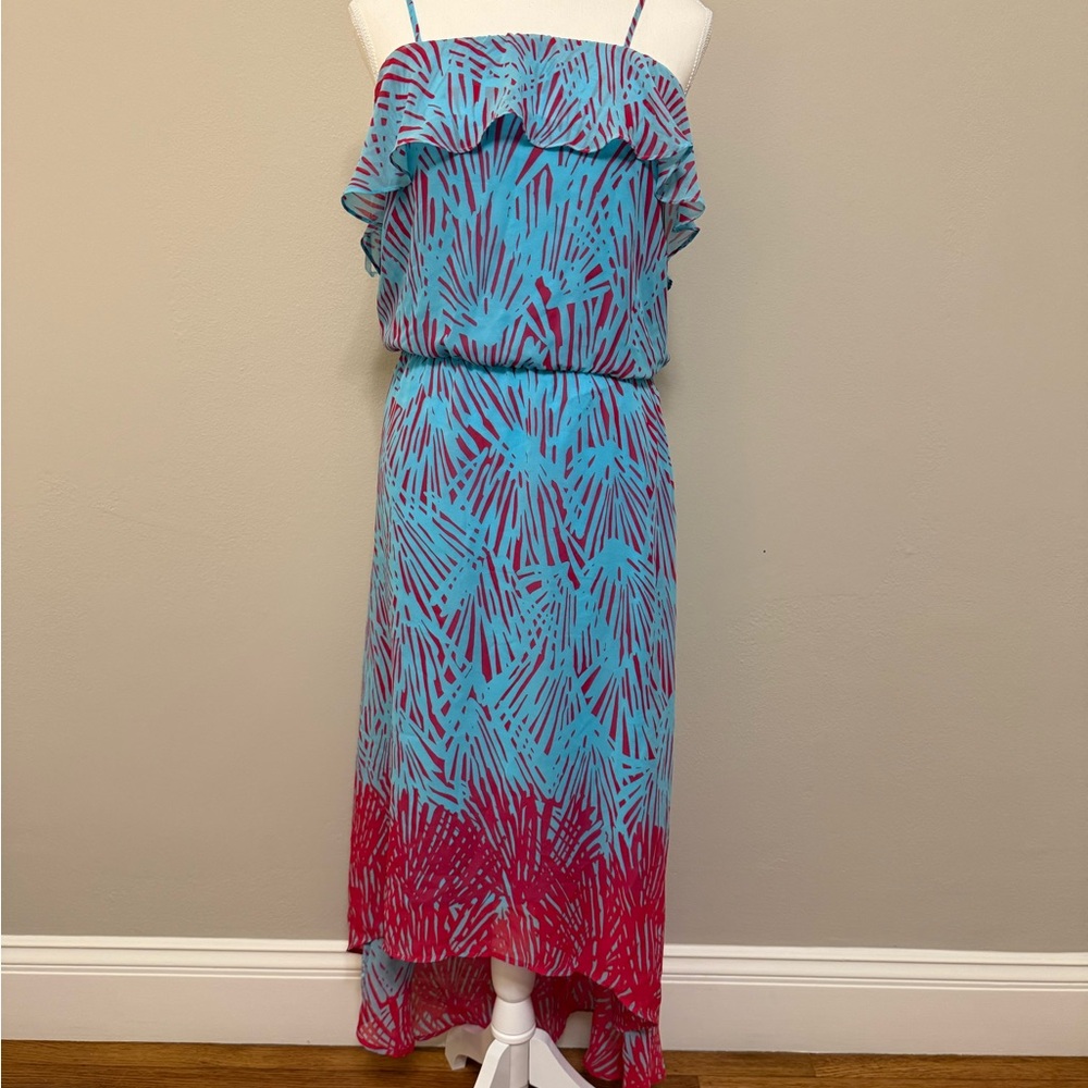 Collective Concepts Turquoise and Coral Strapless Dress